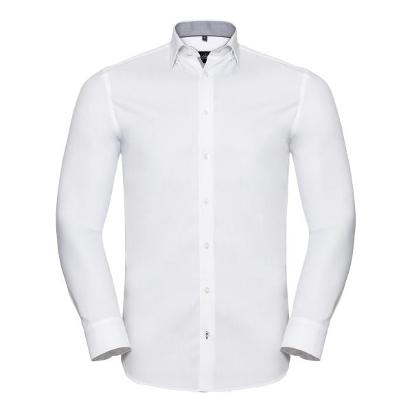 Tailliertes Herringbone Kontrast-Hemd – Langarm